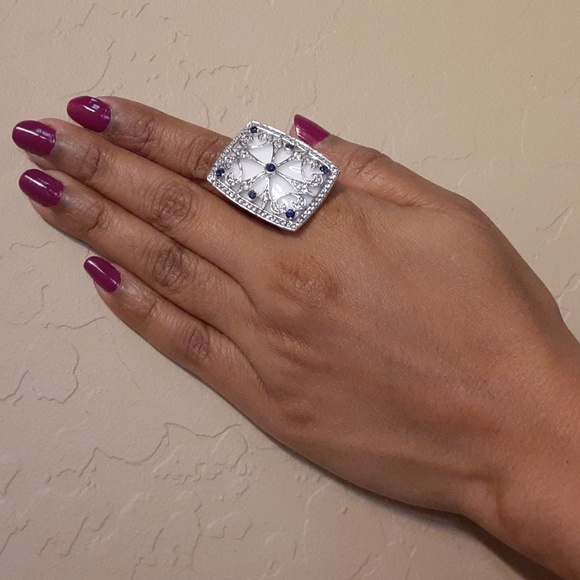 925 White Topaz, Blue Sapphire, White Agate. MAGNIFICENT design, FIRM. - Picture 3 of 11